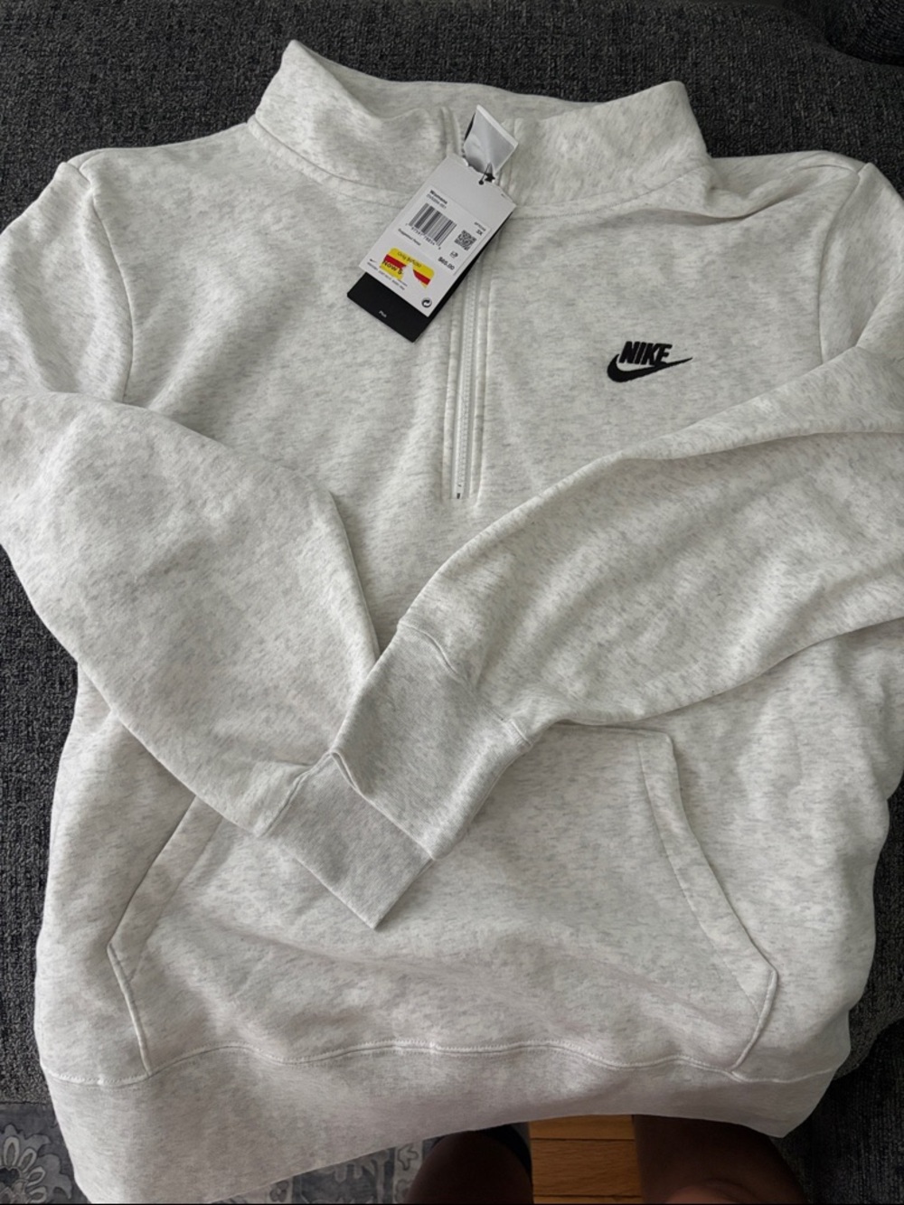 Nike Light Heather Gray Half-Zip Pullover with Black Swoosh